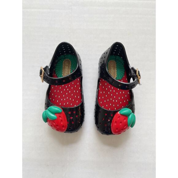 Mini Melissa Black Furadinha Strawberry Flats Size 5 - Picture 2 of 4